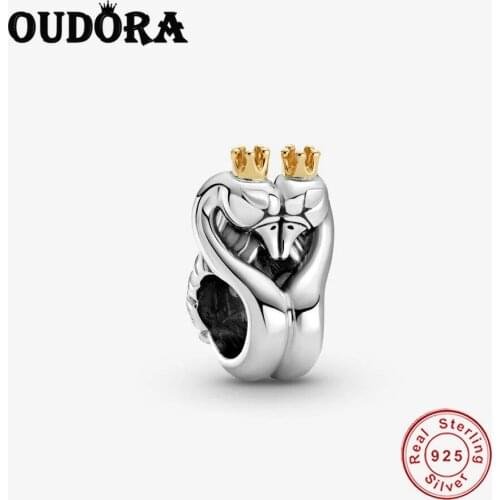 925 Silver Two-tone Swans & Heart Charm Fit Original Pandora Bracelet Charms Silver 925 Charm Beads Jewelry Making Berloque