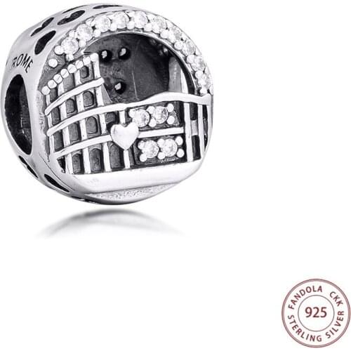 2020 Autumn 925 Sterling Silver Rome Colosseum Openwork Charms Fits Original Bracelet Metal Beads for Jewelry Making bijoux