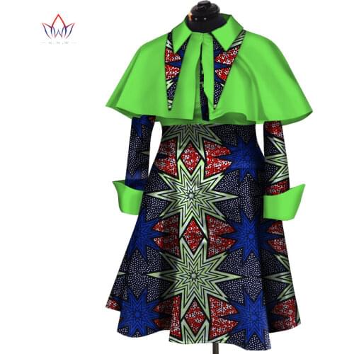 Autumn Winter African Wax Print Dresses for Women Bazin Riche Women Long Sleeve Cape Dress African Style Clothing WY3206
