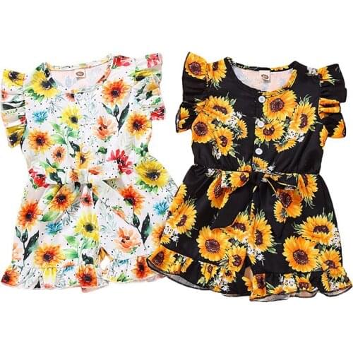 1-4T Toddler Baby Girls Rompers Cute Ruffle Sleeve Button Front Floral Print One-Piece Jumpsuit Shorts for Kid Infant Summer New