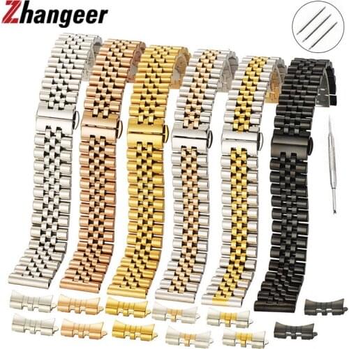 Flat Curved End Band 12mm 13mm 14mm 16mm 17mm 18mm 19mm 20mm 21mm 22mm Stainless Steel Watchband Link Bracelet Butterfly Buckle