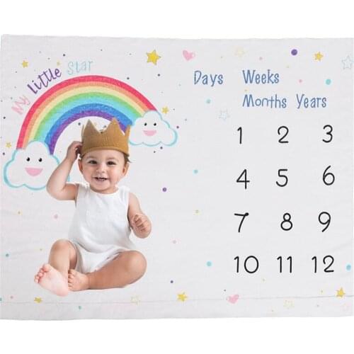 Rainbow pattern Baby growth chart Blanket Baby Monthly milestone Blankets Infant Photography Props Soft Flannel blankets