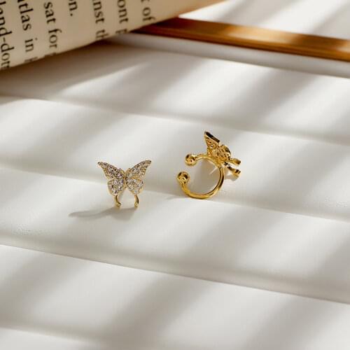 Fashion Cz Butterfly Clips Earrings Cute Gold Fake Piercing Korean Earrings For Women Girls Fashion Jewelry 2020