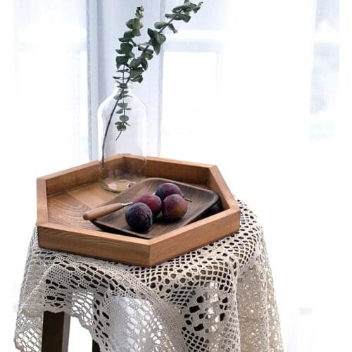 Hexagon wood tray handmade 20cm/30cm/40cm burly-wood coffee plate table decoration dessert makeup jewelry holder