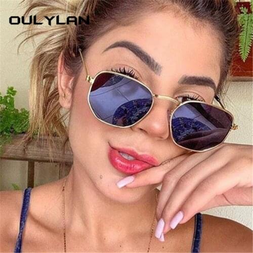 Oulylan Polygon Sunglasses Women Vintage Brand Designer Men Sun Glasses Hexagon Metal Frame Shades Sunglass UV400