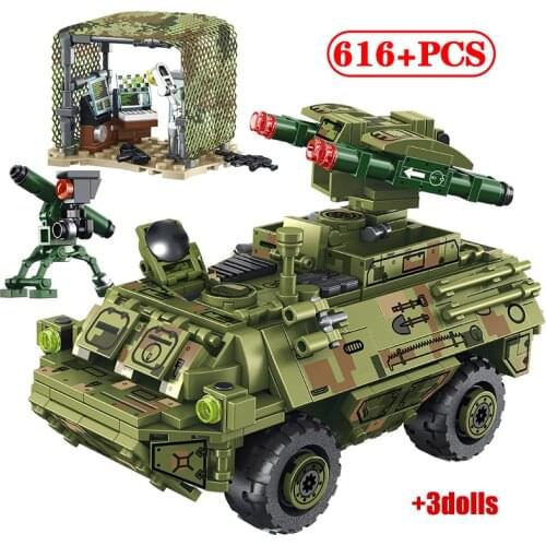 WW2 Technical Truck Tank Missile Car Weapons Building Blocks Military City Army Chariot Vehicle Figures Bricks Toys For Children