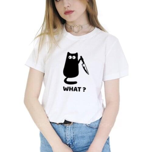 What Printed Tee Shirt Femme O-neck Short Sleeve Cotton Tshirt Women Black White Summer Loose T Shirts for Women Tops