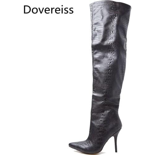 Dovereiss Fashion Female boots Winter new Pointed Toe Stilettos Heels sexy Elegant Zipper Over the knee boots new big size 43