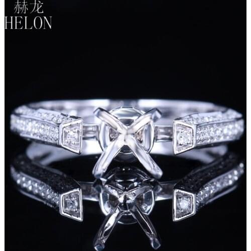 HELON Solid 14K AU585 White Gold Natural Diamond Semi Mount Engagement Wedding Ring Women Trendy Fine Jewelry Fit Round 6-7mm