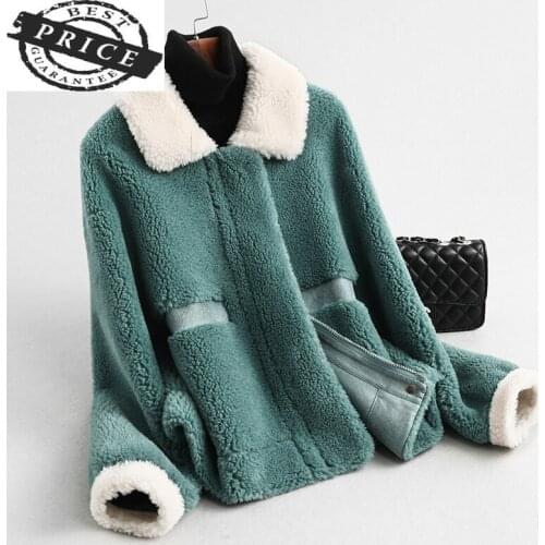 Fur Coat Real Winter Coat Women Clothes 2021 Korean Casual Fashion Elegant Short Wool Jacket Blue Vintage Overcoat a23a0