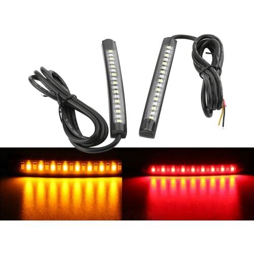 2Pcs/Set 17LED Flexible Motorcycle Tail Light Strip Brake Stop Turn Signal Amber Red Dropshipping