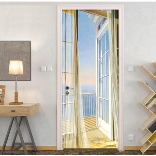 2 Pieces Creative 3D Door Wall Stickers Modern Balcony Space Expansion Photo Wallpaper Living Room Dining Room PVC Sticker Decor