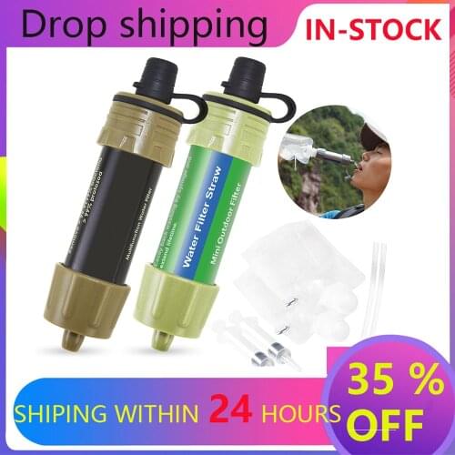 2PCS Outdoor Portable Water Filter Straw Water Filtration Purifier System with 5000 Liters for Emergency Camping Survival Tool
