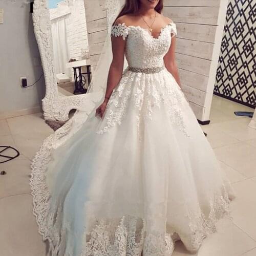 2021 Cap Sleeve Embroidery Charming Sweetheart White Bride Dress Ball Gown Wedding Dresses