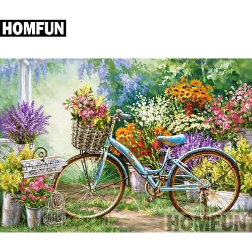 HOMFUN Full Square/Round Drill 5D DIY Diamond Painting "Bicycle flower" Embroidery Cross Stitch 5D Home Decor Gift A03957