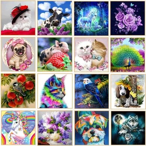 ARMYQZ Diamond Painted Cross Stitch Cartoon 5D DIY Animal Flower Diamond Embroidery kit mosaic home decoration gift set