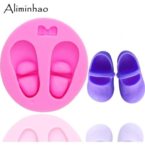 B0146 Baby shoes and bow shape Cake dessert Sugarcraft Silicone mould chocolate fondant cake decorating tools Resin Clay