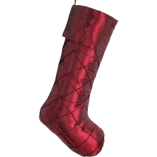 Free Shipping 100% Polyester Faux Silk Cuff Diamond Pintuck Body Christmas Stocking P1968-1-BGD