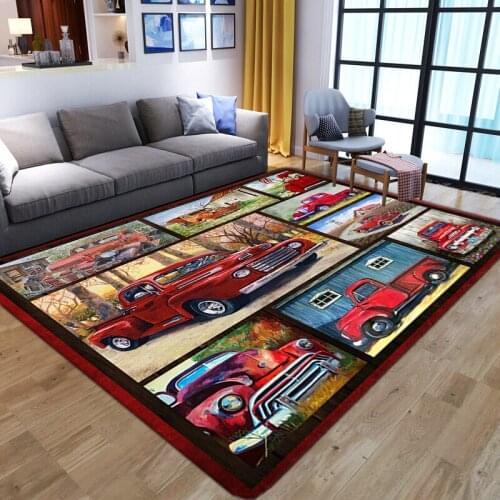 3D Retro Red Car Printed Large Carpet Living Room Home Bedroom bedside Floor Decor Rug Kitchen Bath Hallway Balcony Non-Slip Mat