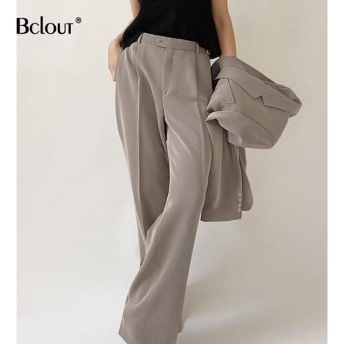 Bclout Work High Waist Wide Leg Pants For Women Summer 2021 Female Solid Palazzo Pants Casual Office Lady Solid Trousers Button