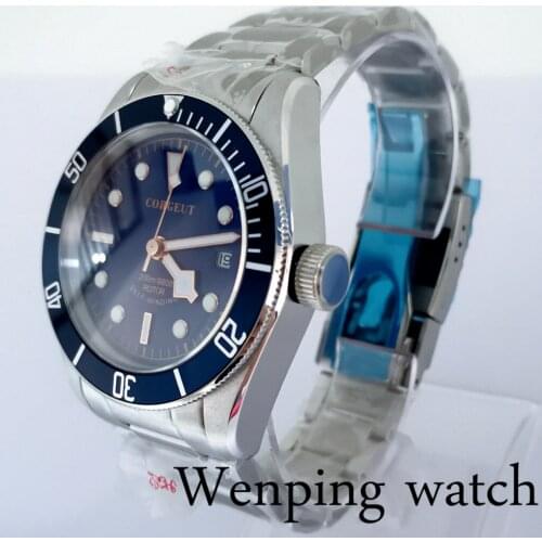 New 41MM Sterile Mens Automatic Mechanical Watch Blue Dial Fit NH35 Miyota Seagul316L Sapphire Calendar Waterproof Male Clock