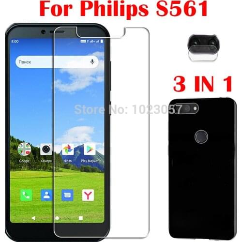 3-in-1 Case + Camera Tempered Glass On For Philips S561 ScreenProtector Glass For Philips S561 2.5D Glass
