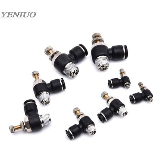 Black 4-12mm Tube - M5 1/8" 1/4" 3/8" 1/2" Male Thread Push to connect Fitting Elbow Pneumatic Speed Flow Controller Fittings