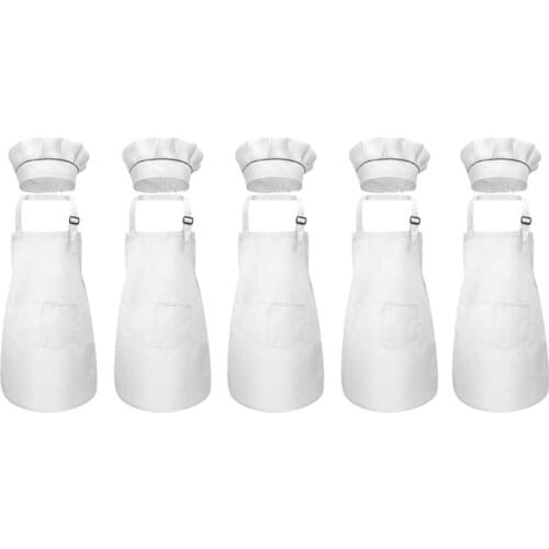 10-Piece Childrens Apron and Chef Hat Set Adjustable Childrens Kitchen Apron for Cooking and Painting