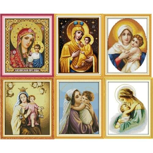 Joy Sunday Cross Stitch Kit Holy Mother&Holy Son Printed On Canvas DMC11&14CT DIY Handmade Embroidery Kit For Gift&Home Decor