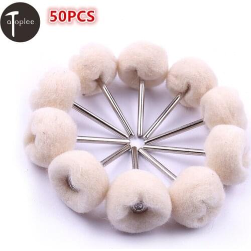 50pcs/Lots 24mm Head Diameter Cashmere Grinding Head With Handle Wool Wheel Wood Polishing Cleaner Grinding Buffing Tools