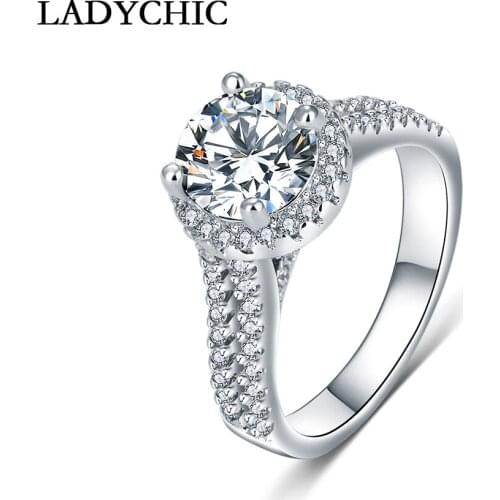 LADYCHIC Round Cut Women Trendy Ring Luxury AAA+ Cubic Zirconia Crystal Ring for Wedding Engagement Bridal Jewelry Gift LR1067
