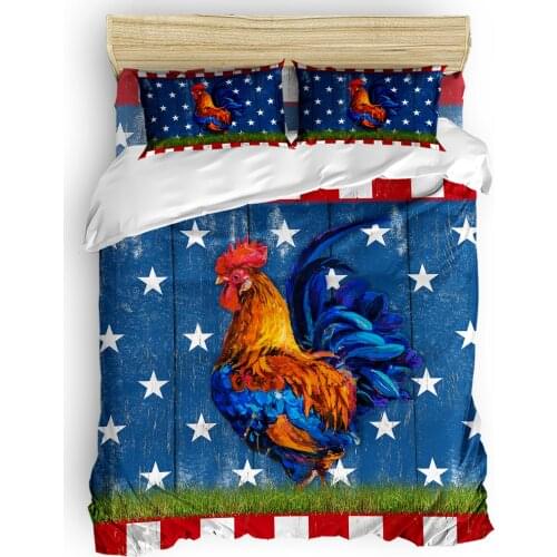 Flag Farm Rooster Duvet Cover Set with Pillowcase Home Decoration Bed Comforters King Size Bedding Set