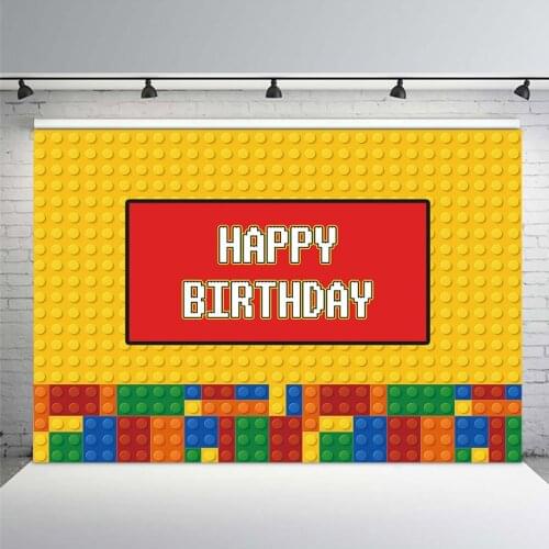 Colorful Blocks Lego Theme Backdrop for Kids Baby Birthday Party Decoration Supply Props Multicolor Brick Photography Background