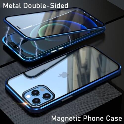 Magnetic Double Sided Metal Phone Case IPhone 11 12 Pro Max 6 7 8 X XR XS MAX Anti Peep Glass Camera Protection Privacy Cover