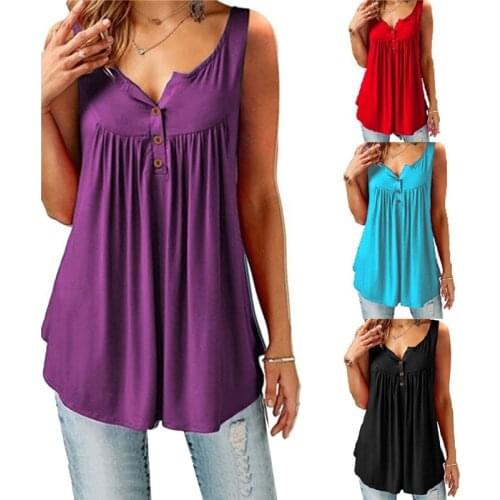 Women Tank Top Hot Solid U Neck Female Camisole Sleeveless Pleated Tank Top Ladies Blouse 2021 Summer Women Loose Vest