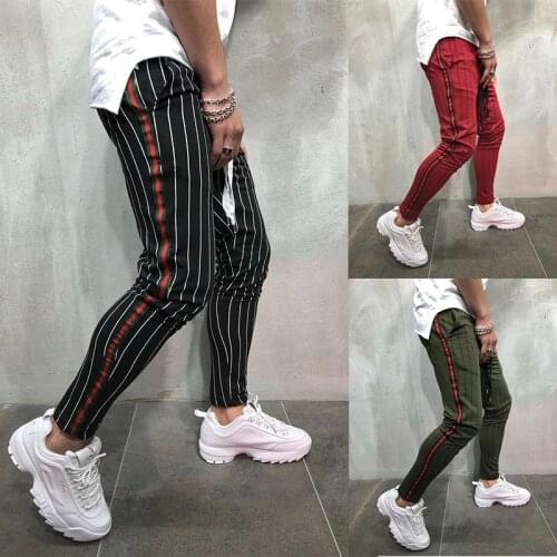 2021 mens trousers spring and summer new European and American trend vertical stripes beam foot jogger pants leisure sports