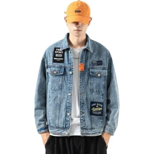 Men Blue Denim Jackets and Coats Spring and Autumn Distressed Jeans Jackets Denim Coats High Quality Men Fit Streetwear Jackets