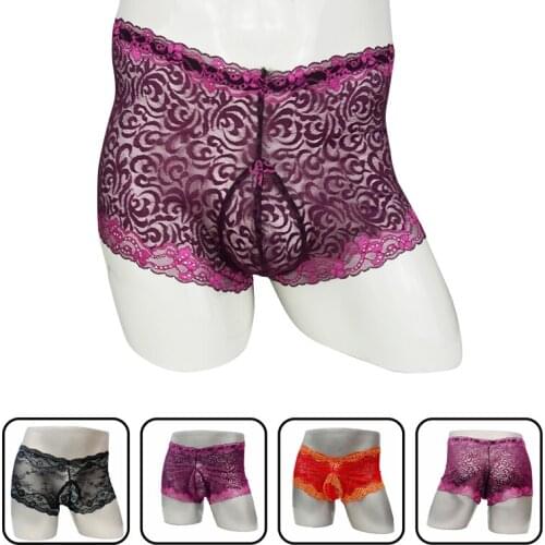 Sissy men underwear sexy boxer Men Lace Underpants Gay Transparent Boxer Underwear Panties with Bulge Pouch