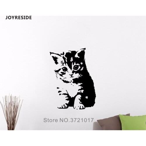 JOYRESIDE Cute Kitten Wall Cute Adorable Animal Decal Vinyl Sticker Decor Kids Bedroom Living Room Interior Design Murals A252