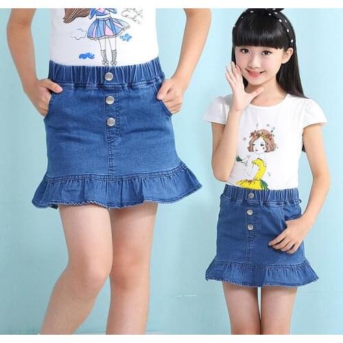 New Girls Summer Denim Ruffled Skirts Girls Jeans Rivet Skirt Baby Girls Party Jean Skirt Children Kids Fashion Girls Clothing