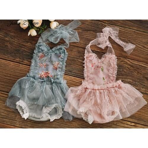 Jane Z Ann Baby girl princess lace back off dress Newborn photo-clothing studio shooting props 2 colors dress+headband