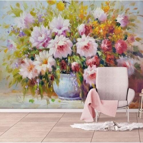 Custom 3d Mural Wallpaper Home Decor Living Room Colorful Oil Painting Vase Flowers TV Backdrop Bedroom Photo Wall Paper 3D