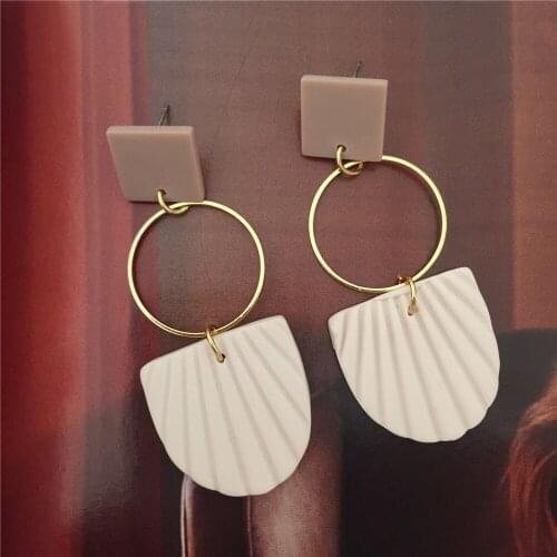 Casual Ivory Irregular Square Acrylic Gold Color Circle Drop Earrings For Women Girl Elegant Gorgeous Bohemia Jewelry