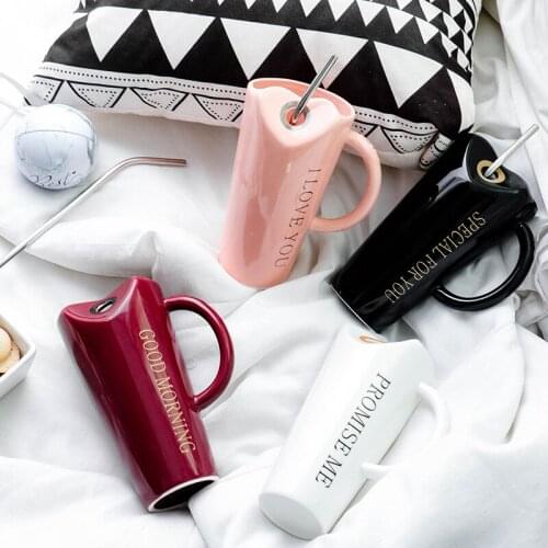 Simple girl ceramic cup large capacity water cup couple cup mug with straw cup coffee cup household water cup