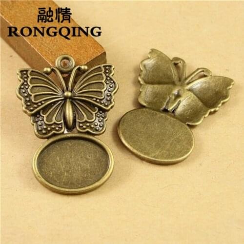 RONGQING 14*10MM 60pcs/lot Butterfly Oval Cabochon Base DIY Accessories Butterfly Charms for Jewelry Making