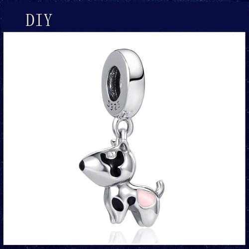 Silver Shiny spotted dog pendant fit Pandora Charm Silver 925 Bead Pendant Bangle with stylish DIY jewelry