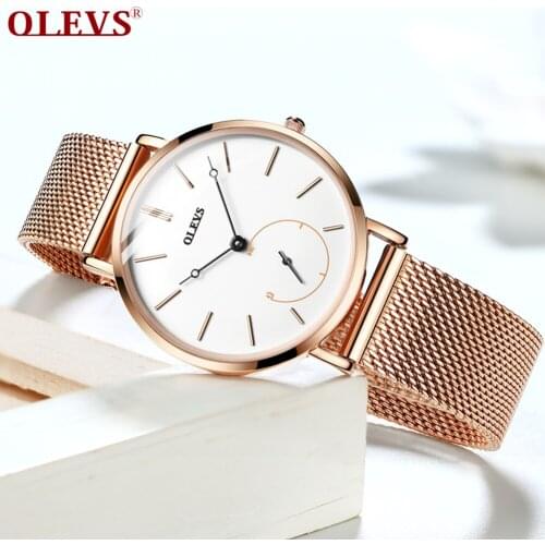 Swiss Brand OLEVS Watch Womens Quartz Luxury Casual Minimalist Waterproof Mesh Stainless Steel lady Wristwatch
