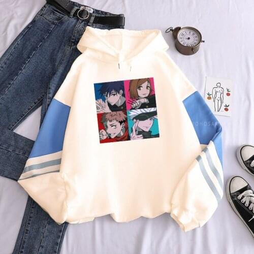Harajuku Anime Jujutsu Kaisen Yuji Itadori Patchwork Hoodies Sweatshirt Oversized Fashion Winter Long Sleeve Streetwear Hoody
