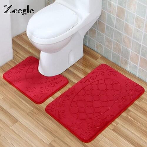 Zeegle 3D Flannel Non-slip Bathroom Bath Mats Set Toilet Rugs Absorbent Shower Room Floor Mat Foot Pad Washable Bathroom Carpet