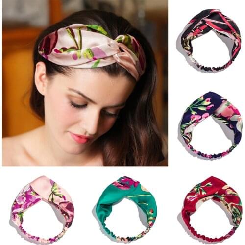 ZWC New Vintage Summer Autumn Cross Elastic Headband For Women Hair Bands Soft Solid Girls Printing Hairband Hair Accesso Gift